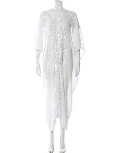 Pre-owned Miguelina Lace Pattern Long Dress In White
