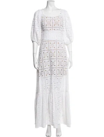 Pre-owned Miguelina Lace Pattern Long Dress In White