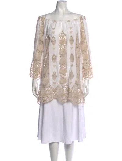 Pre-owned Miguelina Lace Pattern Long Dress In White