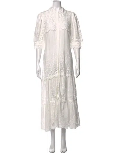 Pre-owned Miguelina Lace Pattern Long Dress In White