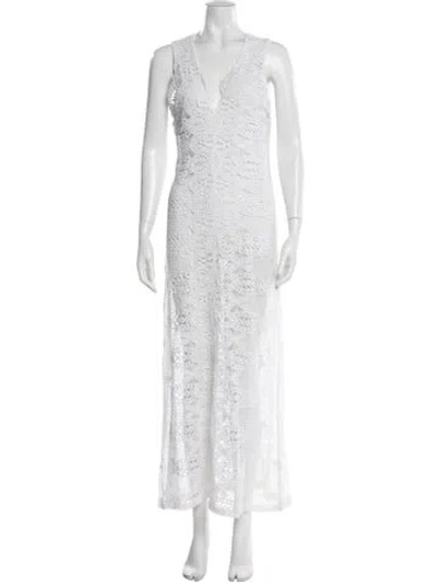 Pre-owned Miguelina Lace Pattern Long Dress In White