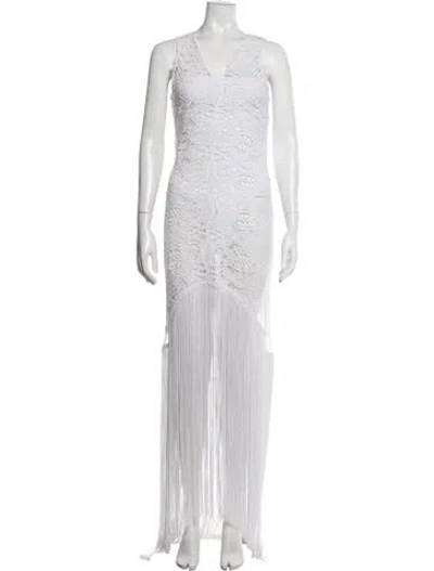 Pre-owned Miguelina Lace Pattern Long Dress In White