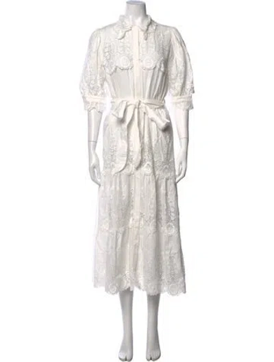 Pre-owned Miguelina Lace Pattern Long Dress In White