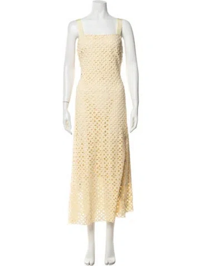 Pre-owned Miguelina Lace Pattern Midi Length Dress In Neutrals