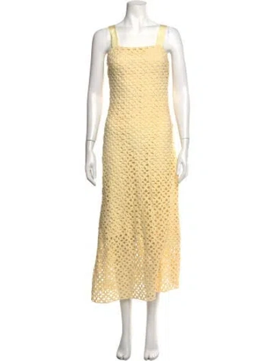Pre-owned Miguelina Lace Pattern Midi Length Dress In Neutrals