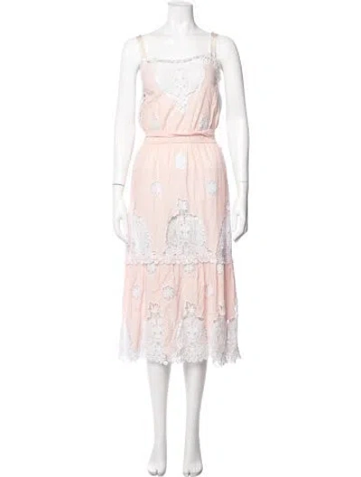 Pre-owned Miguelina Lace Pattern Midi Length Dress In Pink