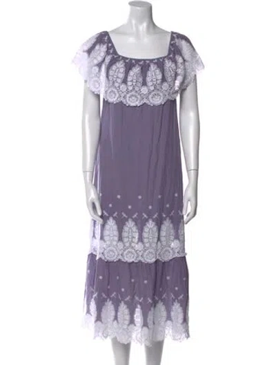 Pre-owned Miguelina Lace Pattern Midi Length Dress In Purple