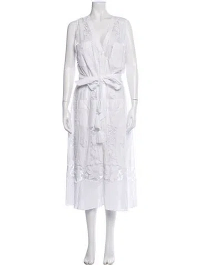 Pre-owned Miguelina Lace Pattern Midi Length Dress In White