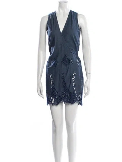 Pre-owned Miguelina Lace Pattern Mini Dress In Blue
