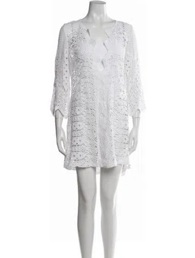 Pre-owned Miguelina Lace Pattern Mini Dress In Blue