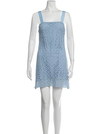 Pre-owned Miguelina Lace Pattern Mini Dress In Blue
