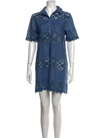 Pre-owned Miguelina Lace Pattern Mini Dress In Blue