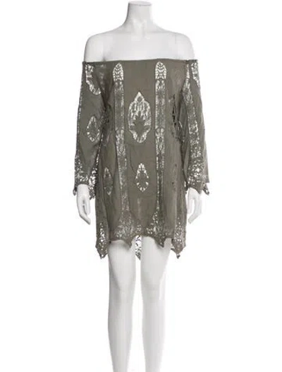Pre-owned Miguelina Lace Pattern Mini Dress In Green