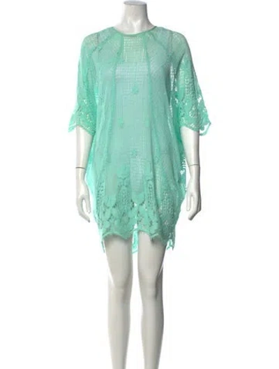 Pre-owned Miguelina Lace Pattern Mini Dress In Green