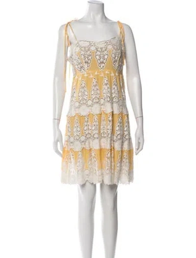 Pre-owned Miguelina Lace Pattern Mini Dress In Neutral