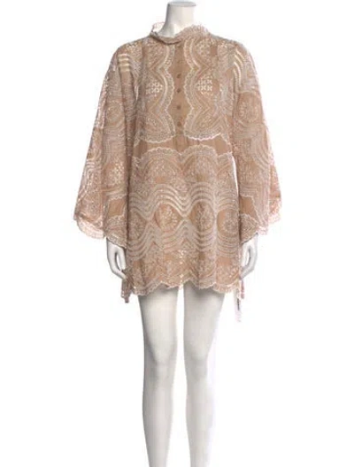 Pre-owned Miguelina Lace Pattern Mini Dress In Neutrals