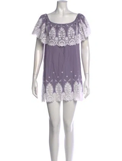Pre-owned Miguelina Lace Pattern Mini Dress In Purple