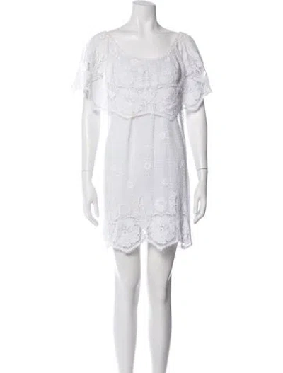 Pre-owned Miguelina Lace Pattern Mini Dress In White