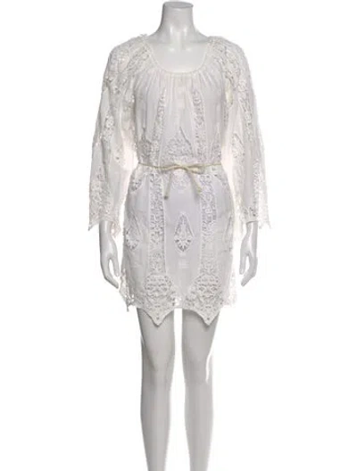 Pre-owned Miguelina Lace Pattern Mini Dress In White