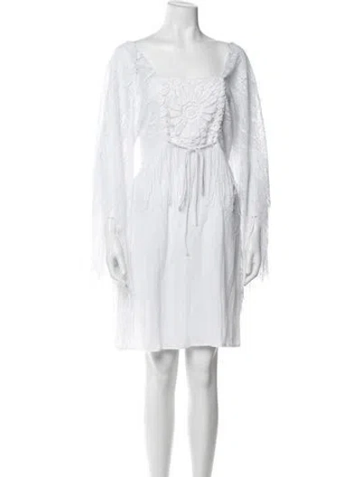 Pre-owned Miguelina Lace Pattern Mini Dress In White