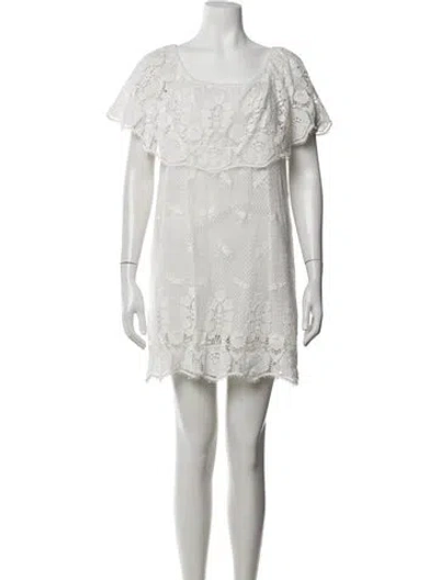 Pre-owned Miguelina Lace Pattern Mini Dress In White