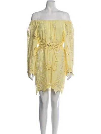 Pre-owned Miguelina Lace Pattern Mini Dress In Yellow