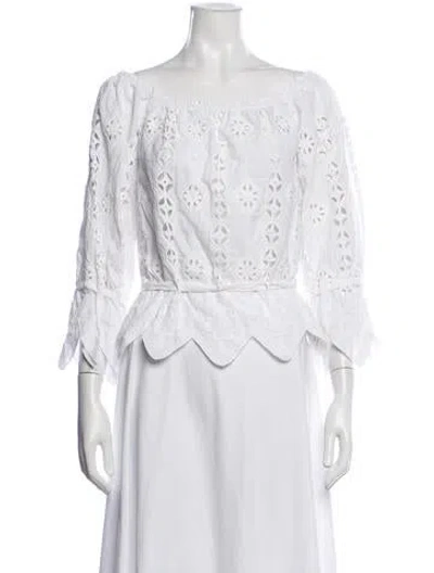 Pre-owned Miguelina Lace Pattern Off-the-shoulder Blouse In White
