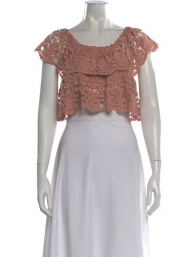 Pre-owned Miguelina Lace Pattern Off-the-shoulder Crop Top In Multi