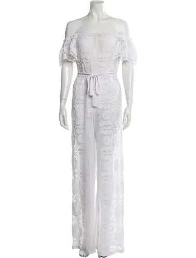 Pre-owned Miguelina Lace Pattern Off-the-shoulder Jumpsuit In Neutral