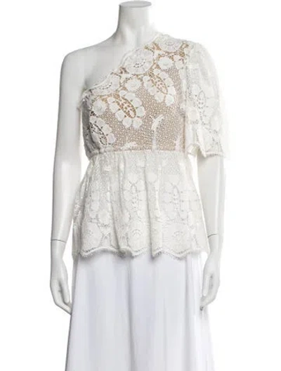 Pre-owned Miguelina Lace Pattern One-shoulder Blouse In White
