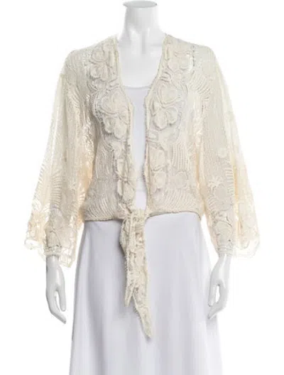 Pre-owned Miguelina Lace Pattern Open Front Top In Neutrals