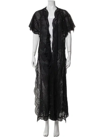 Pre-owned Miguelina Lace Pattern Pom-pom Embellishments Cover-up In Black