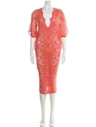 Pre-owned Miguelina Lace Pattern Robe In Orange