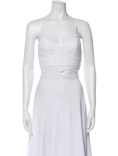 Pre-owned Miguelina Lace Pattern Scoop Neck Crop Top In White