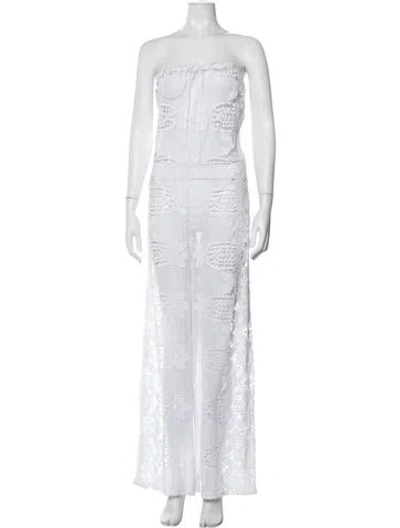 Pre-owned Miguelina Lace Pattern Strapless Jumpsuit W/ Tags In White