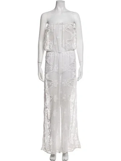 Pre-owned Miguelina Lace Pattern Strapless Jumpsuit In White