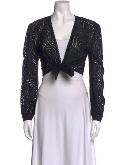 Pre-owned Miguelina Lace Pattern V-neck Blouse In Black