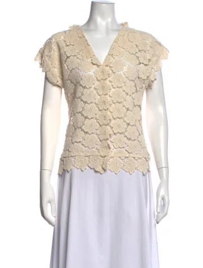 Pre-owned Miguelina Lace Pattern V-neck Blouse W/ Tags In Neutrals
