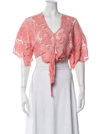 Pre-owned Miguelina Lace Pattern V-neck Crop Top In Pink