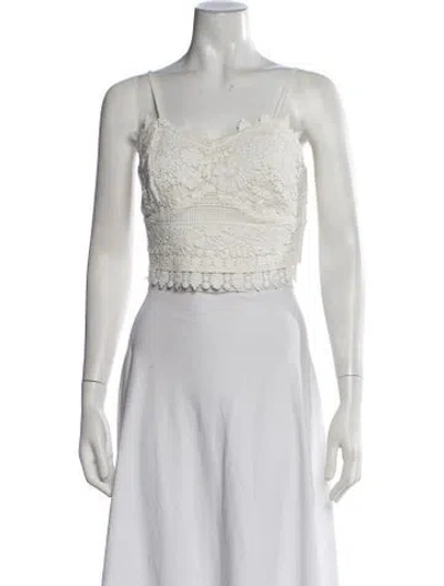 Pre-owned Miguelina Lace Pattern V-neck Crop Top In White