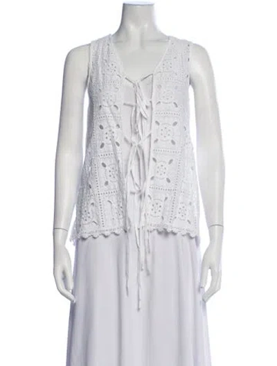 Pre-owned Miguelina Lace Pattern V-neck Top In White