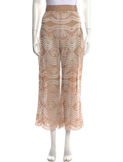Pre-owned Miguelina Lace Pattern Wide Leg Pants In Neutrals