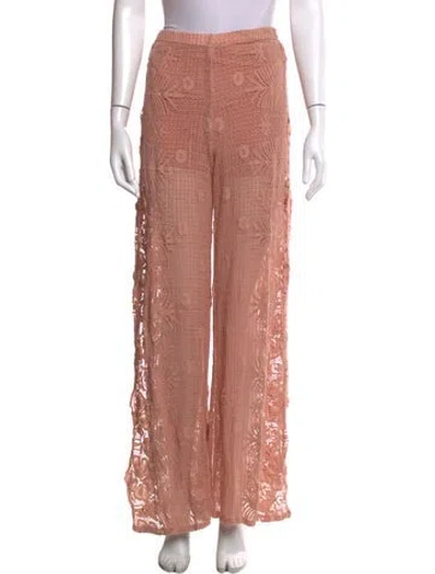 Pre-owned Miguelina Lace Pattern Wide Leg Pants In Pink
