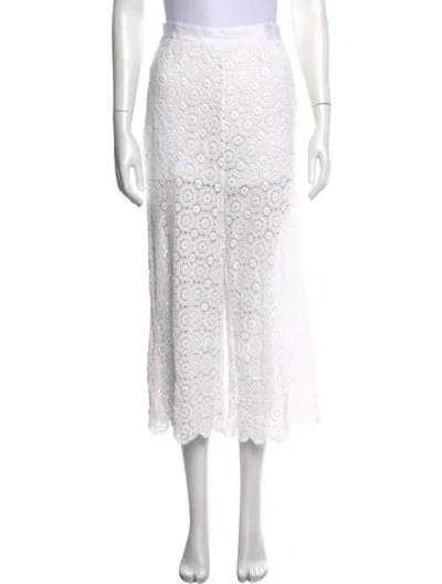 Pre-owned Miguelina Lace Pattern Wide Leg Pants In White