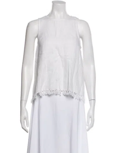 Pre-owned Miguelina Linen Crew Neck Top In White