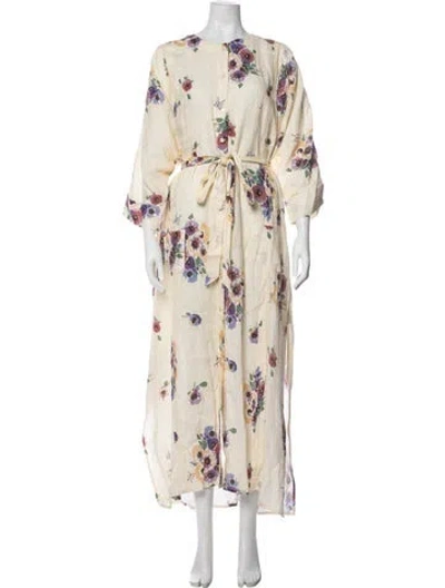 Pre-owned Miguelina Linen Floral Print Lounge Set In Yellow