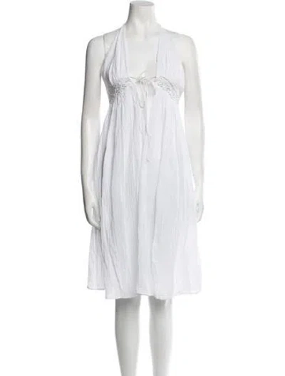 Pre-owned Miguelina Linen Knee-length Dress In White