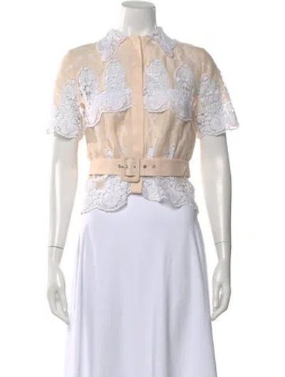 Pre-owned Miguelina Linen Lace Pattern Blouse In Neutral