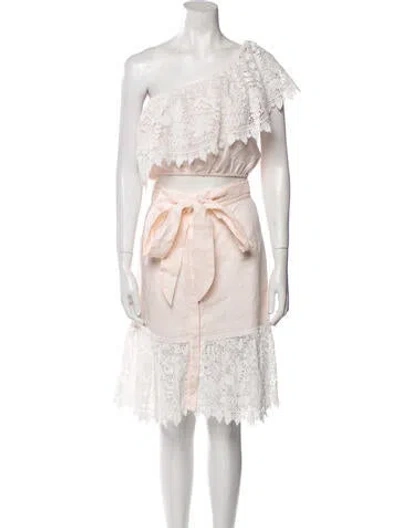 Pre-owned Miguelina Linen Lace Pattern Skirt Set In Neutral