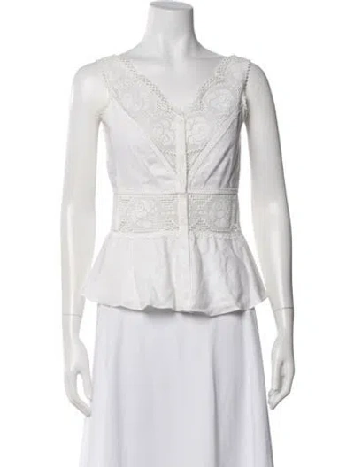 Pre-owned Miguelina Linen Lace Pattern Top In Neutral